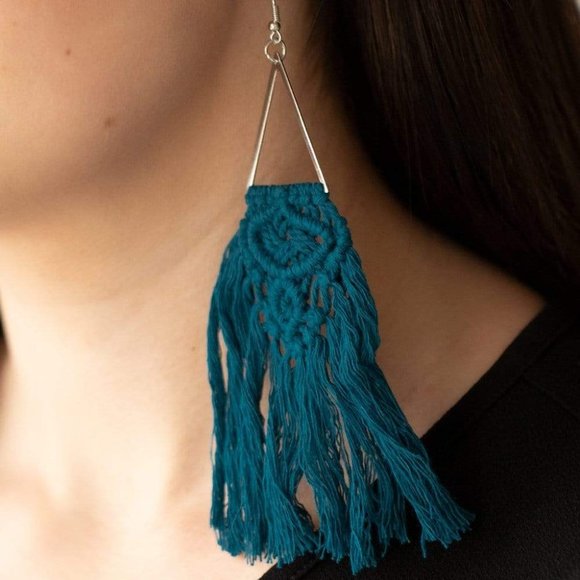 Modern Day Macrame' - Blue  Earring - Picture 1 of 2
